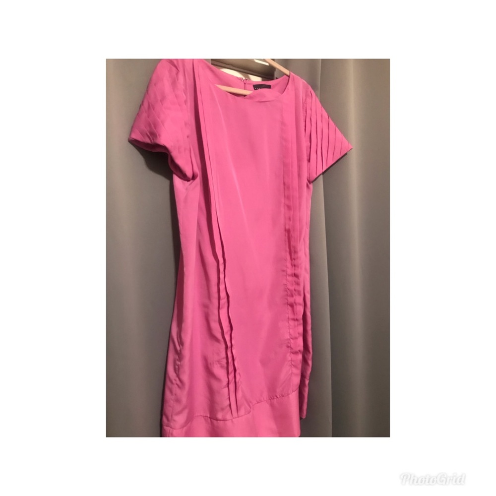 Short pleated sleeve silk dress